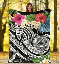 Polynesian American Samoa Premium Blanket - Summer Plumeria (Black) - Polynesian Pride