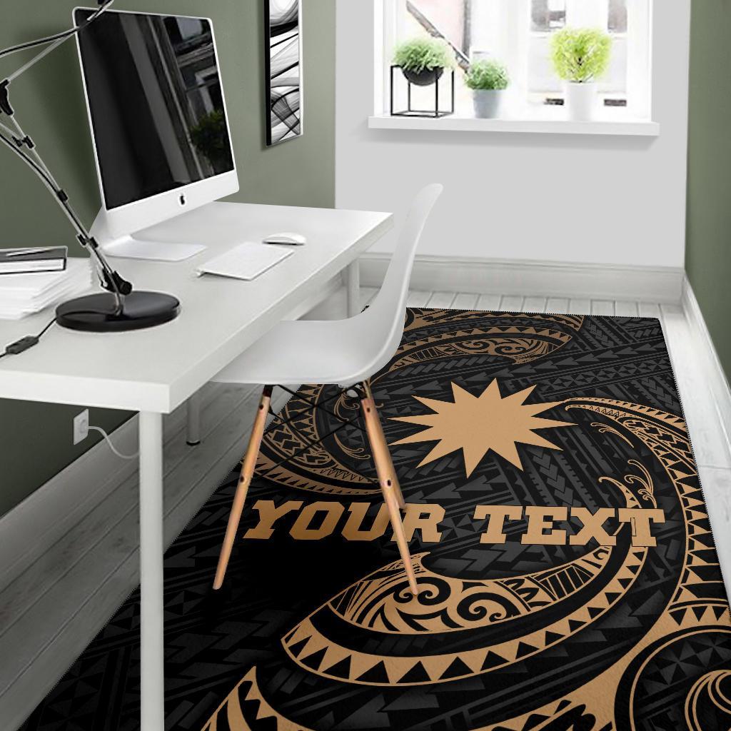 Nauru Polynesian Custom Personalised Area Rug - Gold Tribal Wave - Polynesian Pride