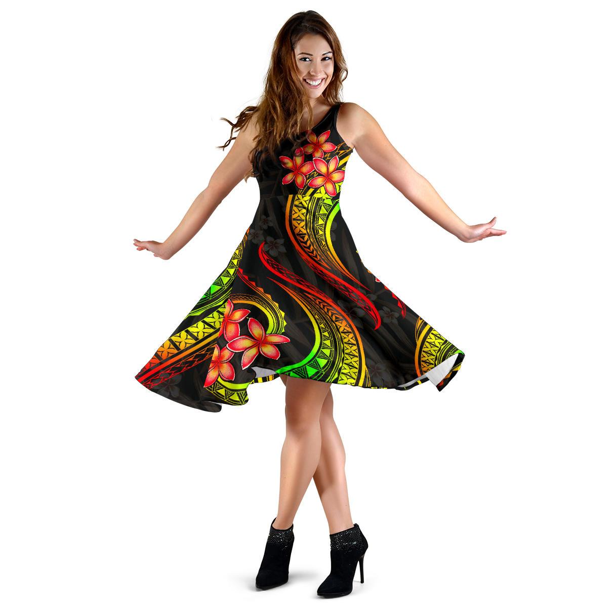 Tahiti Polynesian Midi Dress - Reggae Plumeria Women REGGAE - Polynesian Pride