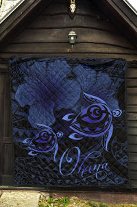 Hawaii Turtle Ohana Hibiscus Poly Premium Quilt Blue - Polynesian Pride