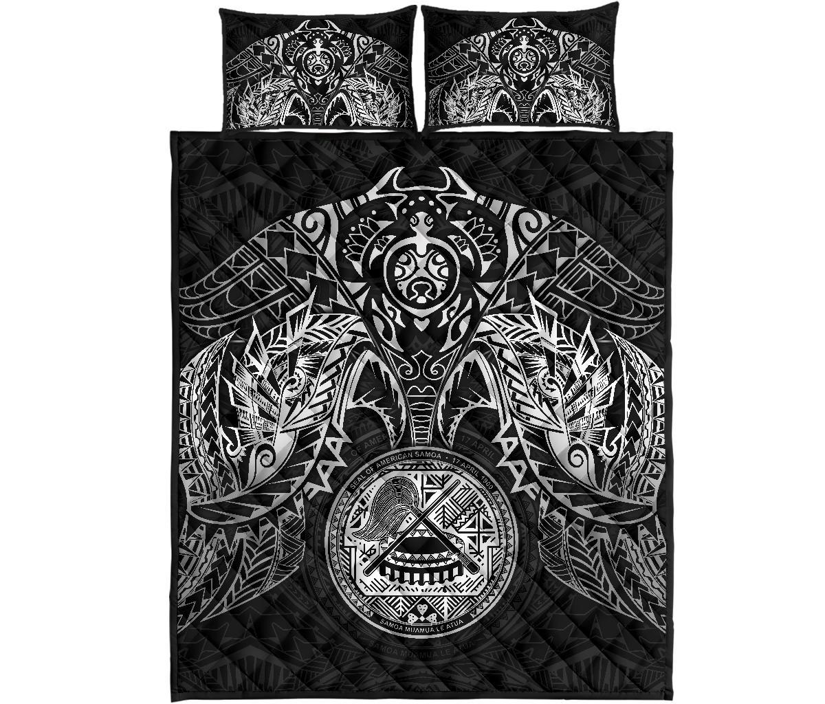 American Samoa Polynesian Quilt Bed Set - Amerian Samoa Seal & White Turtle Manta Ray - Polynesian Pride