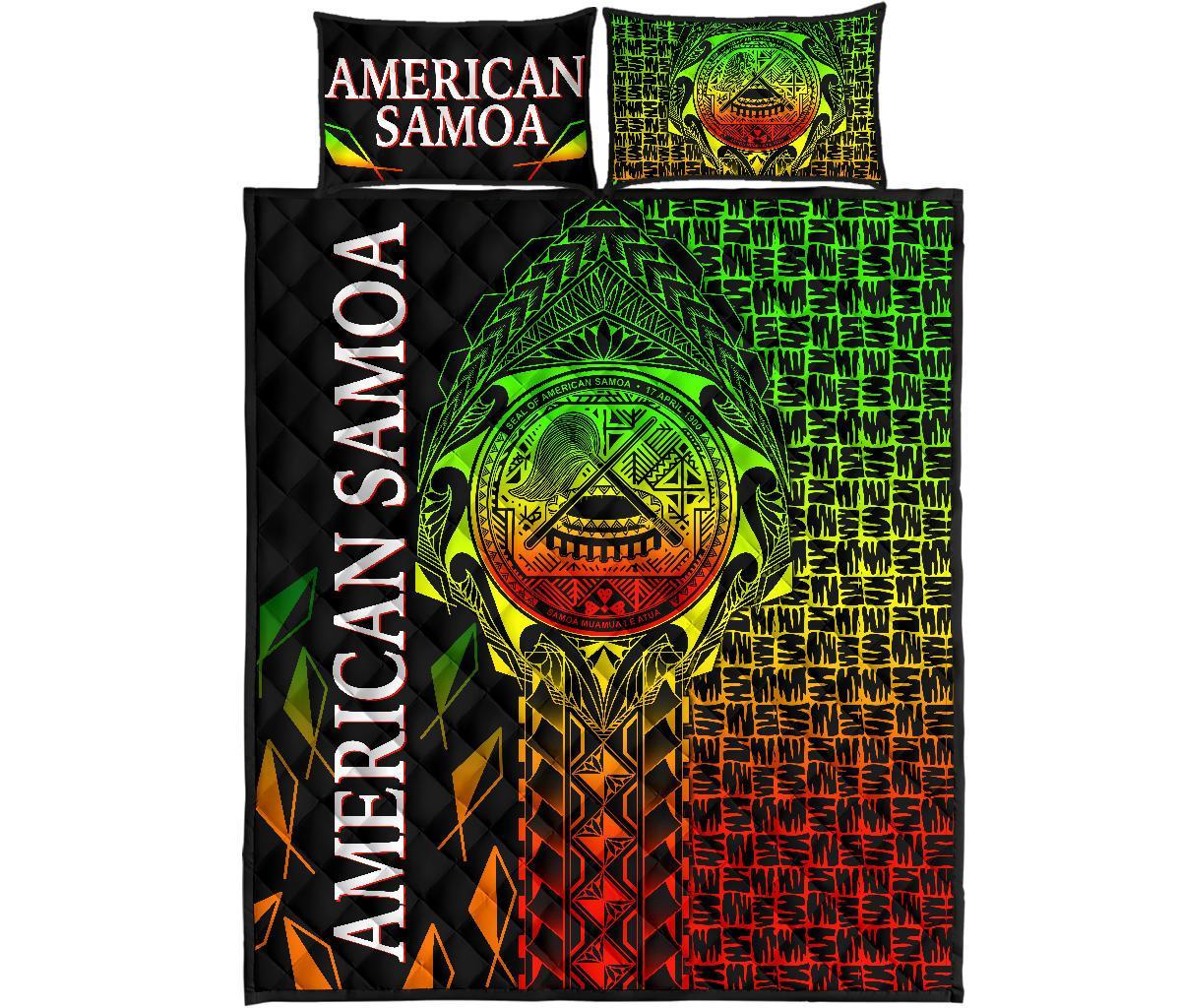 American Samoa Quilt Bed Set - AS Seal Rocket Style (Reggae) - Polynesian Pride