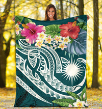 Marshall Islands Polynesian Premium Blanket - Summer Plumeria (Turquoise) - Polynesian Pride