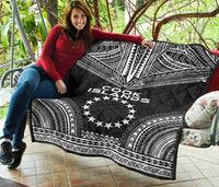 Cook Islands Premium Quilt - Cook Islands Flag Polynesian Chief Black Version - Polynesian Pride