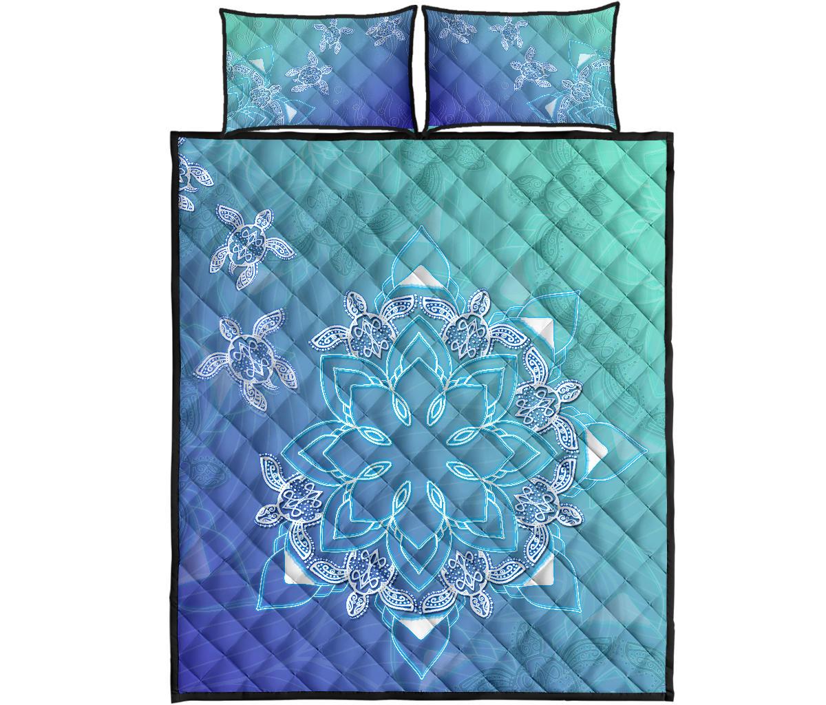 Flower Turtle Quilt Bed Set Blue - Polynesian Pride