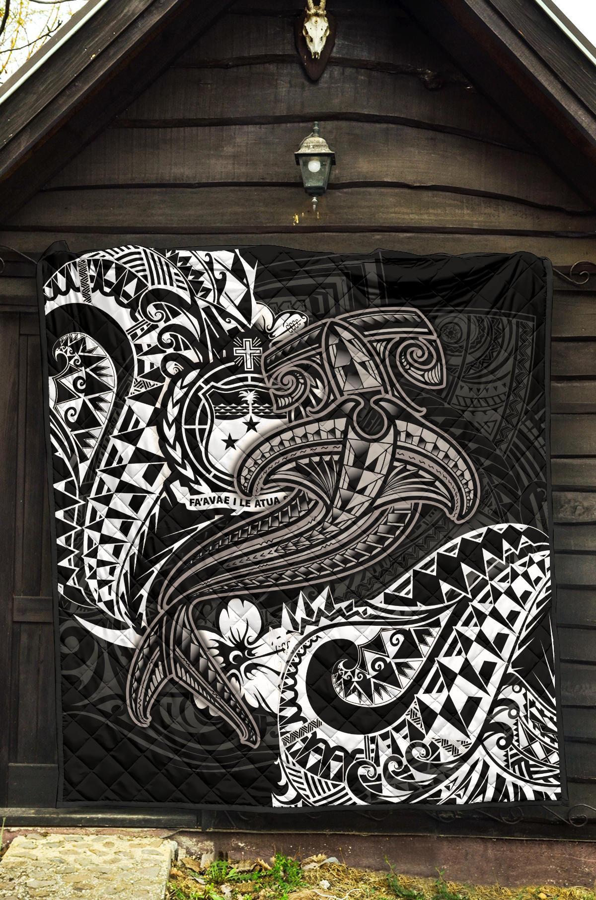 Samoa Premium Quilt - White Shark Polynesian Tattoo - Polynesian Pride