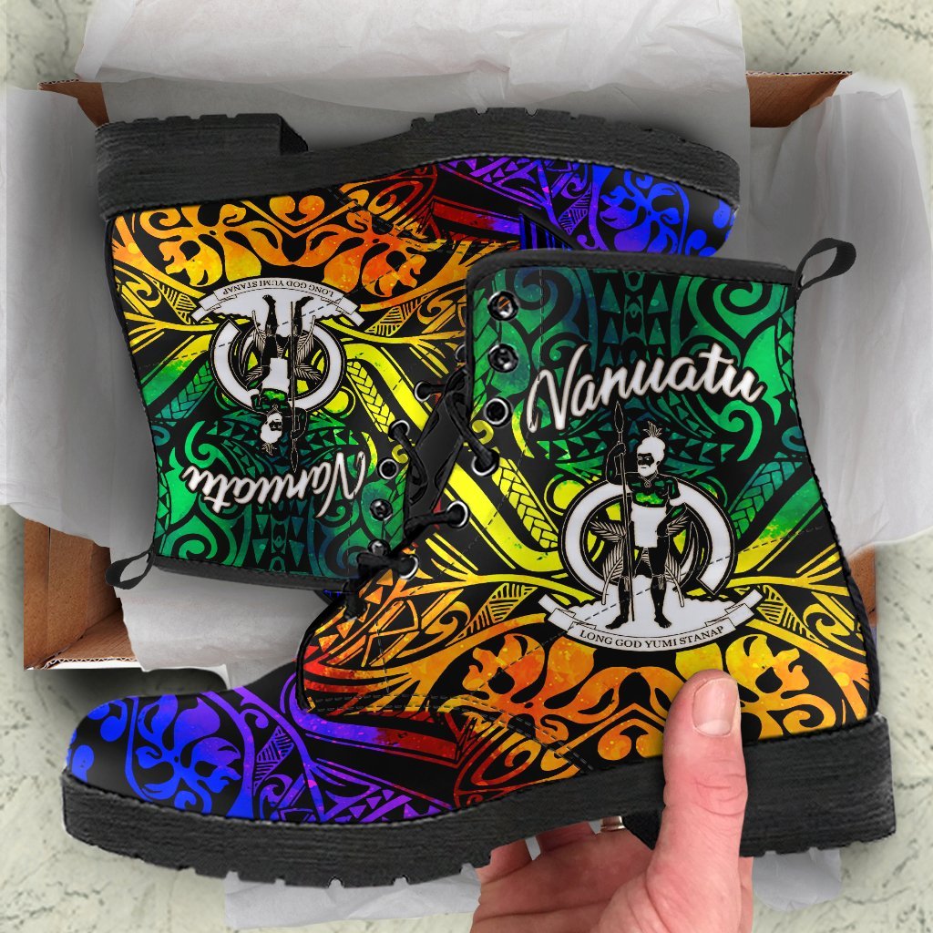 Vanuatu Leather Boots - Rainbow Polynesian Pattern Rainbow - Polynesian Pride