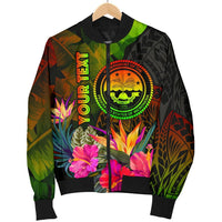 Federated States of Micronesia Polynesian Personalised Bomber Jackets - Hibiscus and Banana Leaves - Polynesian Pride