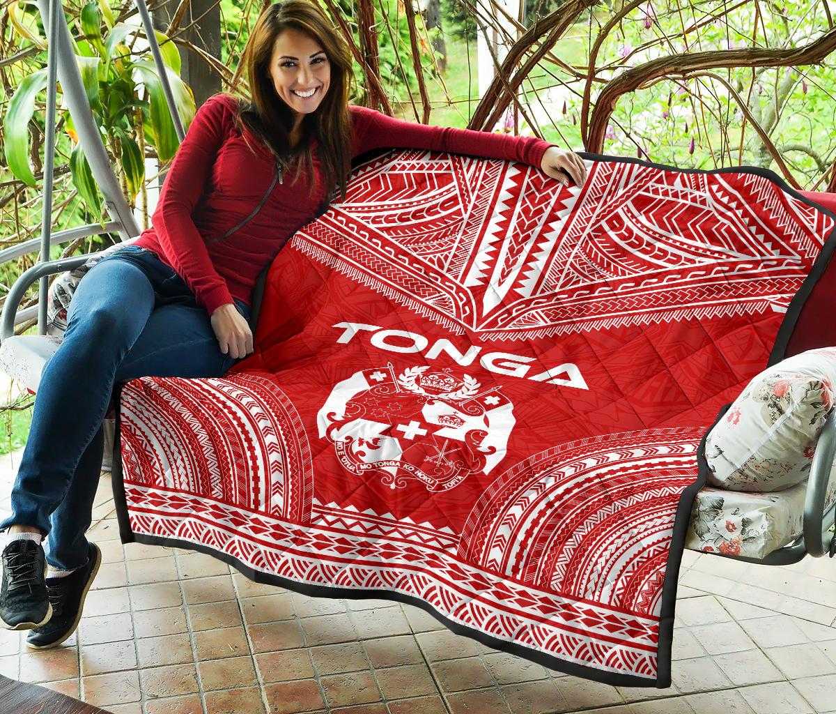 Tonga Premium Quilt - Tonga Coat Of Arms Polynesian Chief Red Version - Polynesian Pride