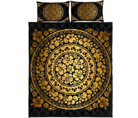 Hibiscus Gold Circle Quilt Bed Set Gold - Polynesian Pride
