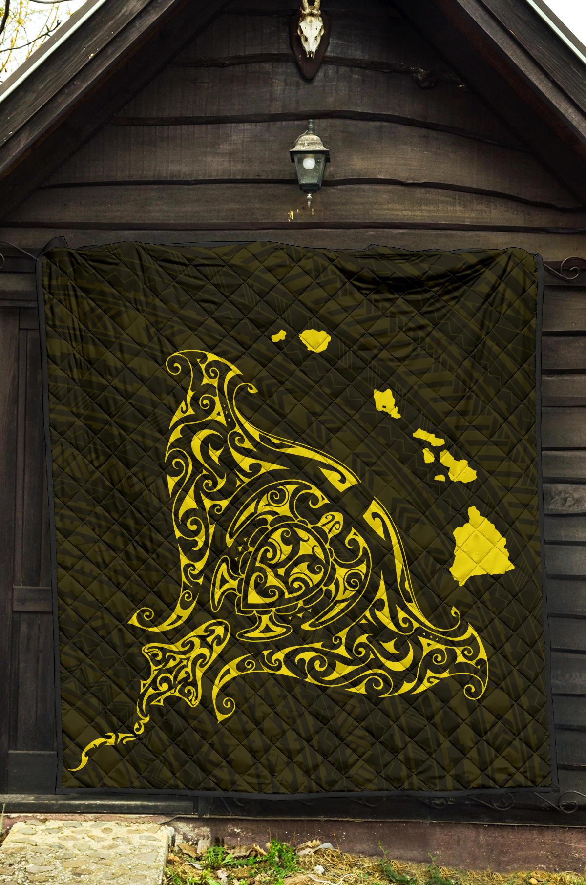 Rays Hawaii Map Polynesian Premium Quilt - Yellow - Polynesian Pride