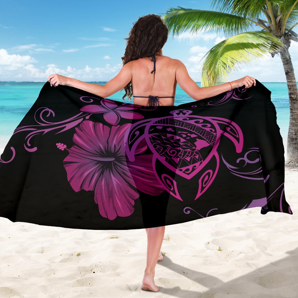 Hawaii Turtle Hibiscus Plumeria Poly Sarong - Pink - Polynesian Pride