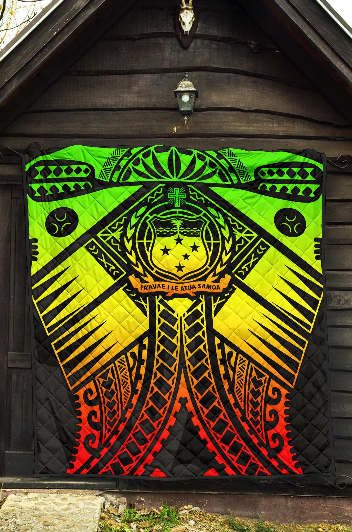 Samoa Polynesian Premium Quilt - Samoa Reggae Seal with Polynesian Tattoo - Polynesian Pride