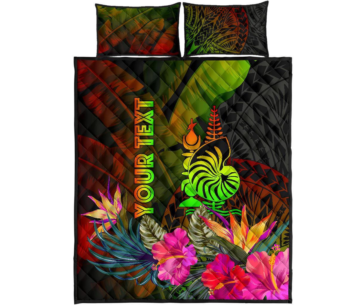 New Caledonia Polynesian Personalised Quilt Bed Set - Hibiscus and Banana Leaves - Polynesian Pride