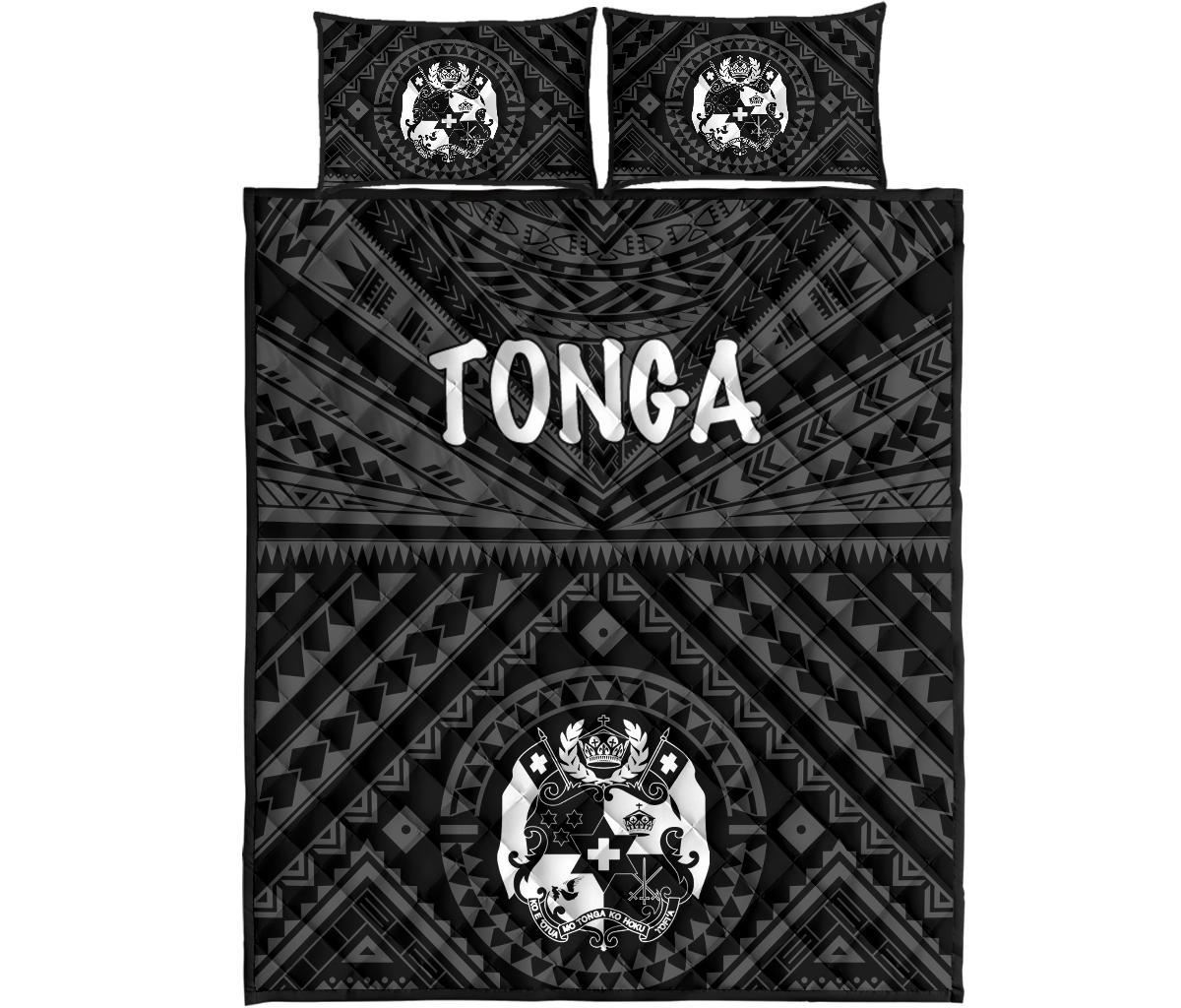 Tonga Quilt Bed Set - Tonga Seal With Polynesian Tattoo Style (Black) - Polynesian Pride