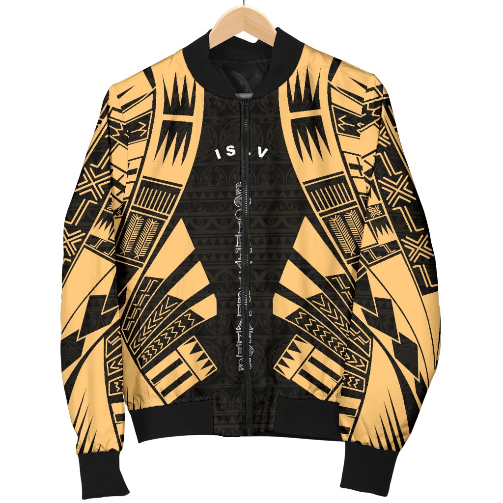 Society Islands Men Bomber Jackets - Polynesian Tattoo Gold - Polynesian Pride