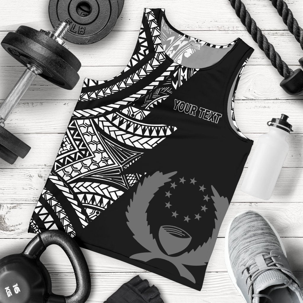 Pohnpei Personalised Custom Men's Tank Top - Micronesian Pattern Flash Black Black - Polynesian Pride
