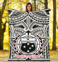 Samoa Premium Blanket - Samoa Coat Of Arm, Polynesian Tattoo White And Black - Polynesian Pride
