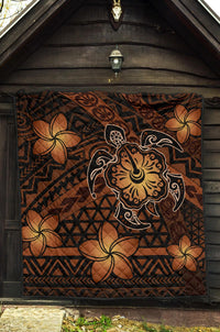 Hawaii Mix Polynesian Turtle Plumeria Premium Quilt - AH - Nick Style - Orange - Polynesian Pride