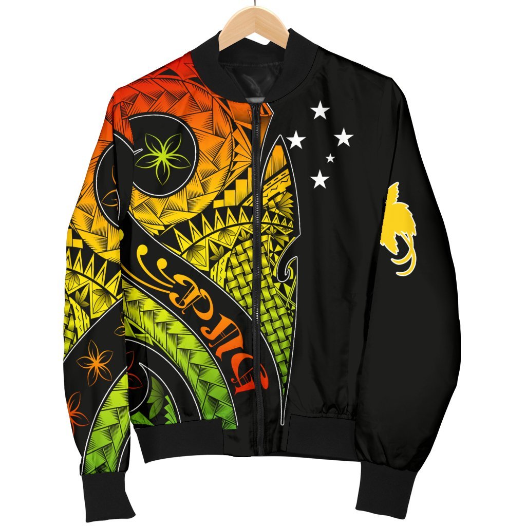 Papua New Guinea Men's Bomber Jacket - PNG Bird And Polynesian Decorative Pattern - Polynesian Pride