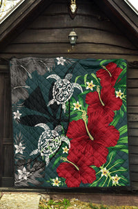 Hawaii Map Turtle Hibiscus Plumeria Polynesian - Premium Quilt AH - Polynesian Pride