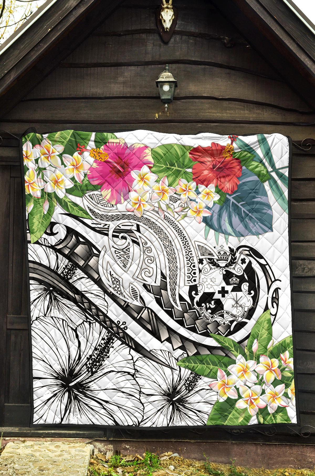 Tonga Polynesian Premium Quilt - Summer Plumeria (White) - Polynesian Pride