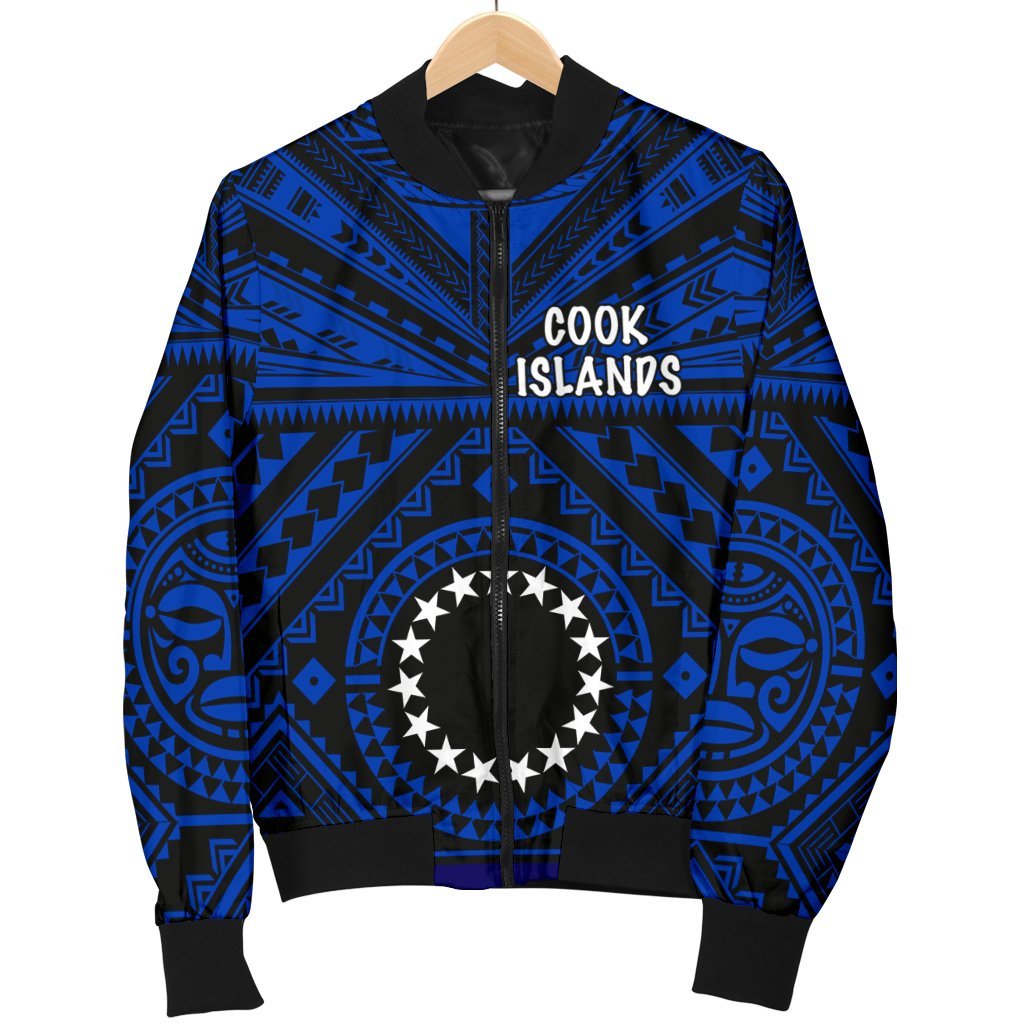 Cook Island Men's Bomber Jacket - Seal With Polynesian Tattoo Style ( Blue) - Polynesian Pride