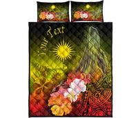 Marshall Islands Custom Personalised Quilt Bed Set - Humpback Whale with Tropical Flowers (Yellow) - Polynesian Pride