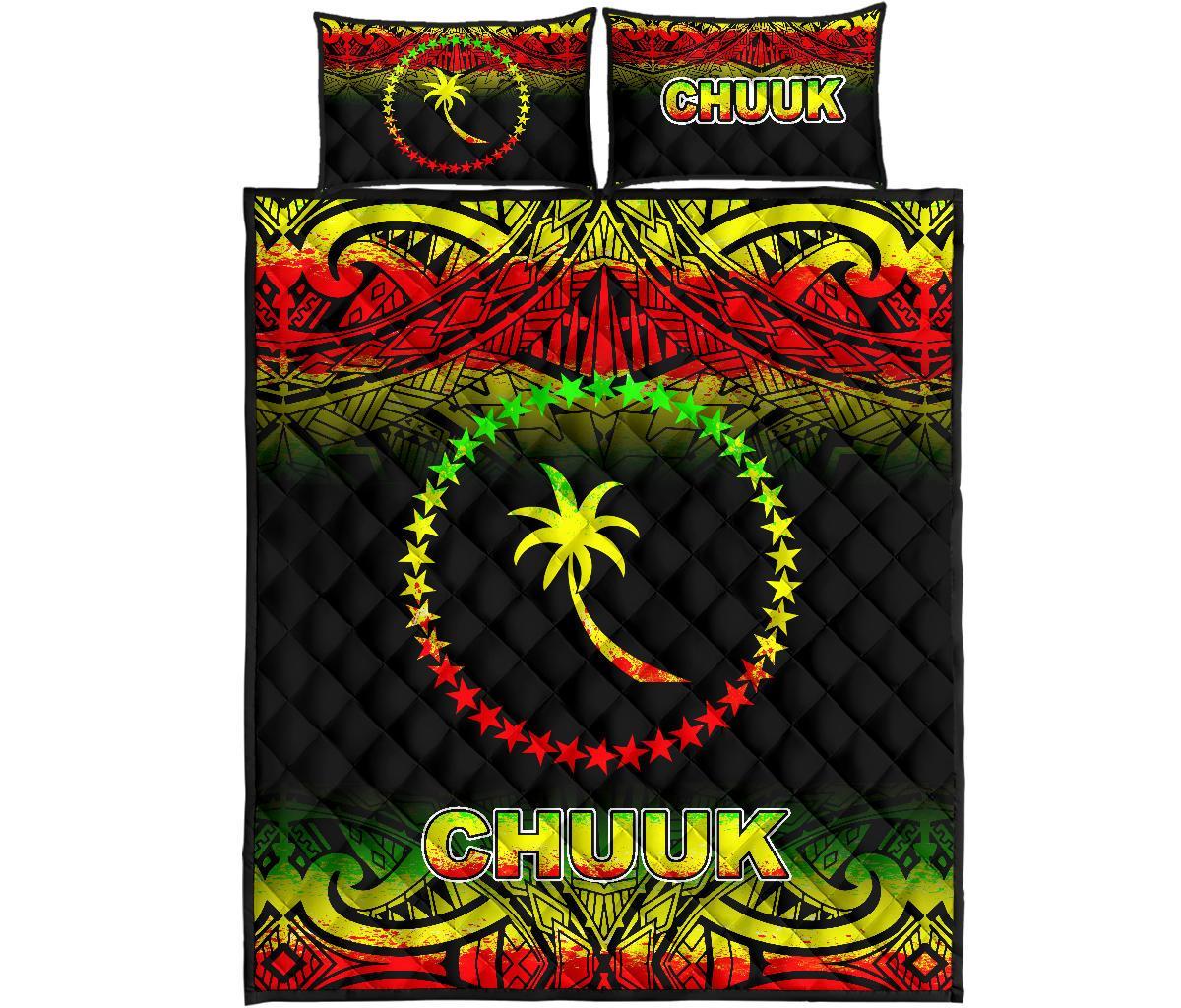 Chuuk Quilt Bed Set - Chuuk Flag Fog Style Reggae Version Art - Polynesian Pride