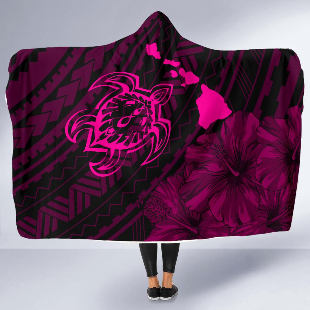 Hawaii Sea Turtle Is Swimming Toward Hooded Blanket Pink - Polynesian Pride
