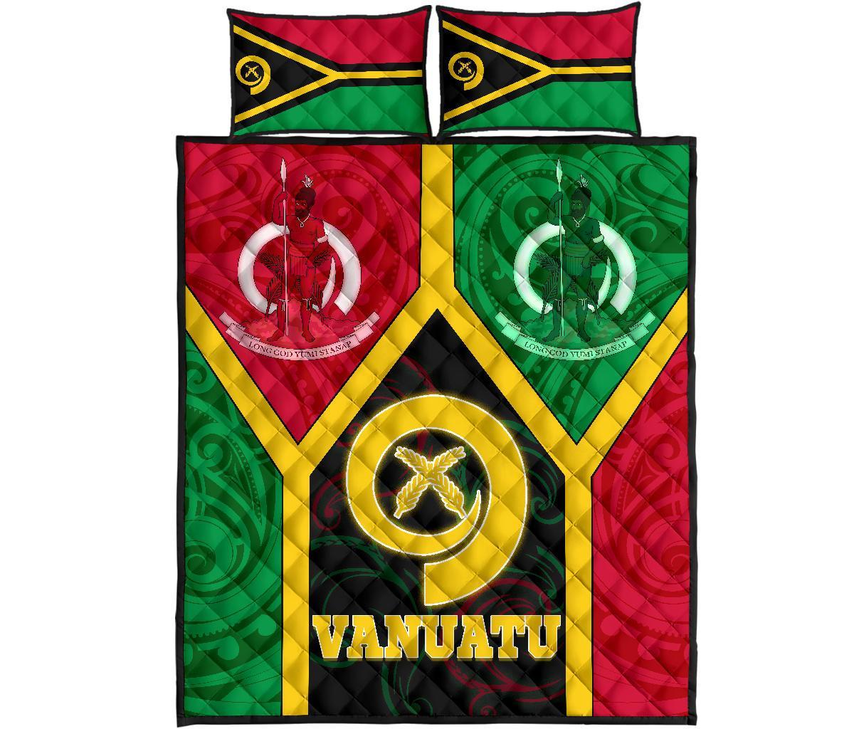 Vanuatu Polynesian Quilt Bed Set - Vanuatu Flag and Coat Of Arms - Polynesian Pride