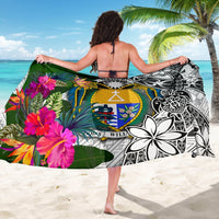Nauru Sarong White - Turtle Plumeria Banana Leaf Crest - Polynesian Pride