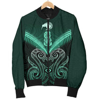 Maori Manaia New Zealand Women Bomber Jacket Turquoise - Polynesian Pride