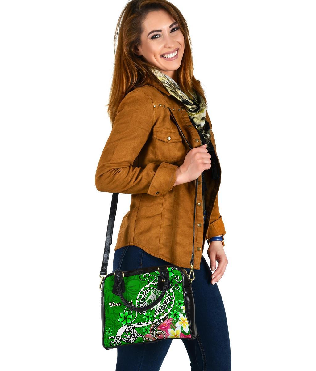 Tonga Custom Personalised Shoulder Handbag - Turtle Plumeria (Green) - Polynesian Pride