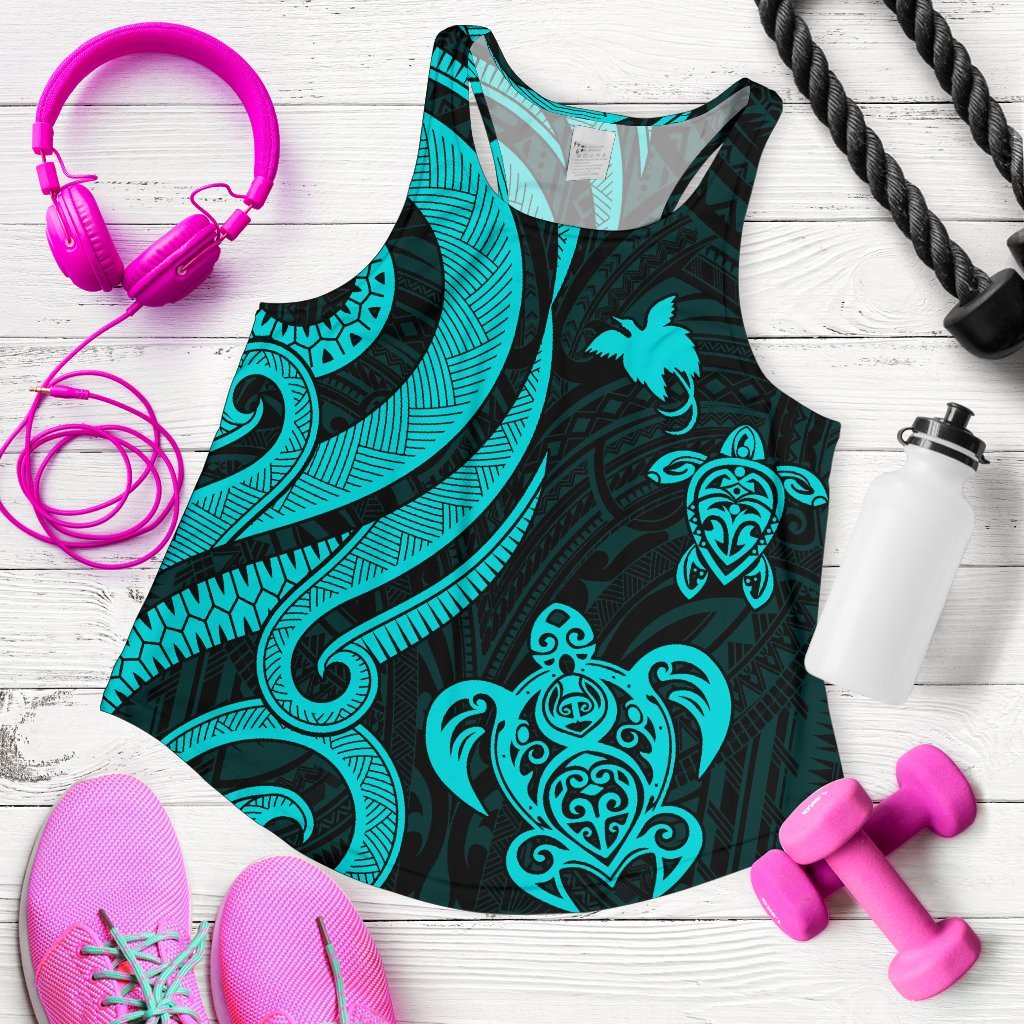 Papua New Guinea Women's Racerback Tank - Turquoise Tentacle Turtle Turquoise - Polynesian Pride