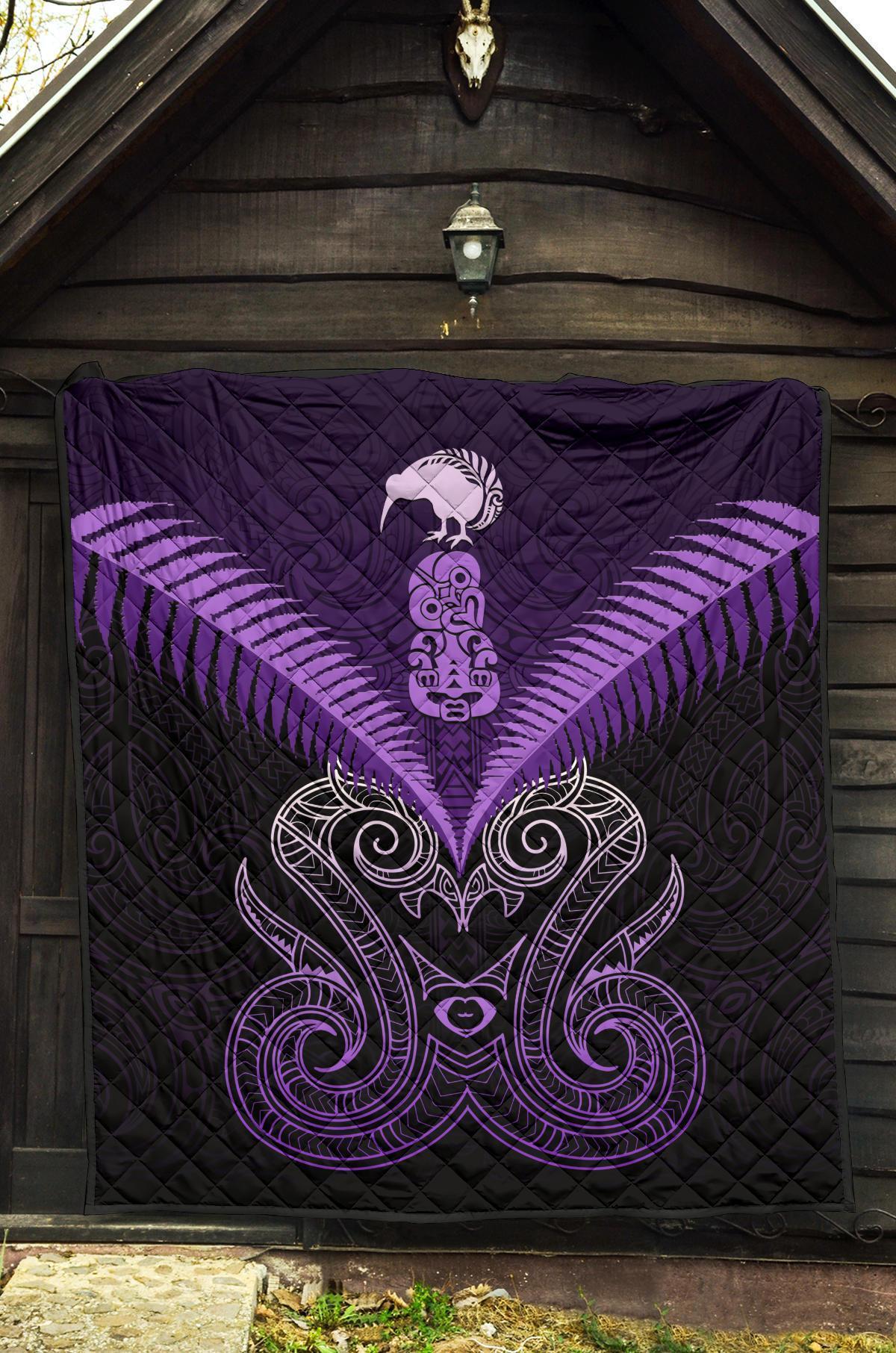 Maori Manaia New Zealand Premium Quilt Purple - Polynesian Pride