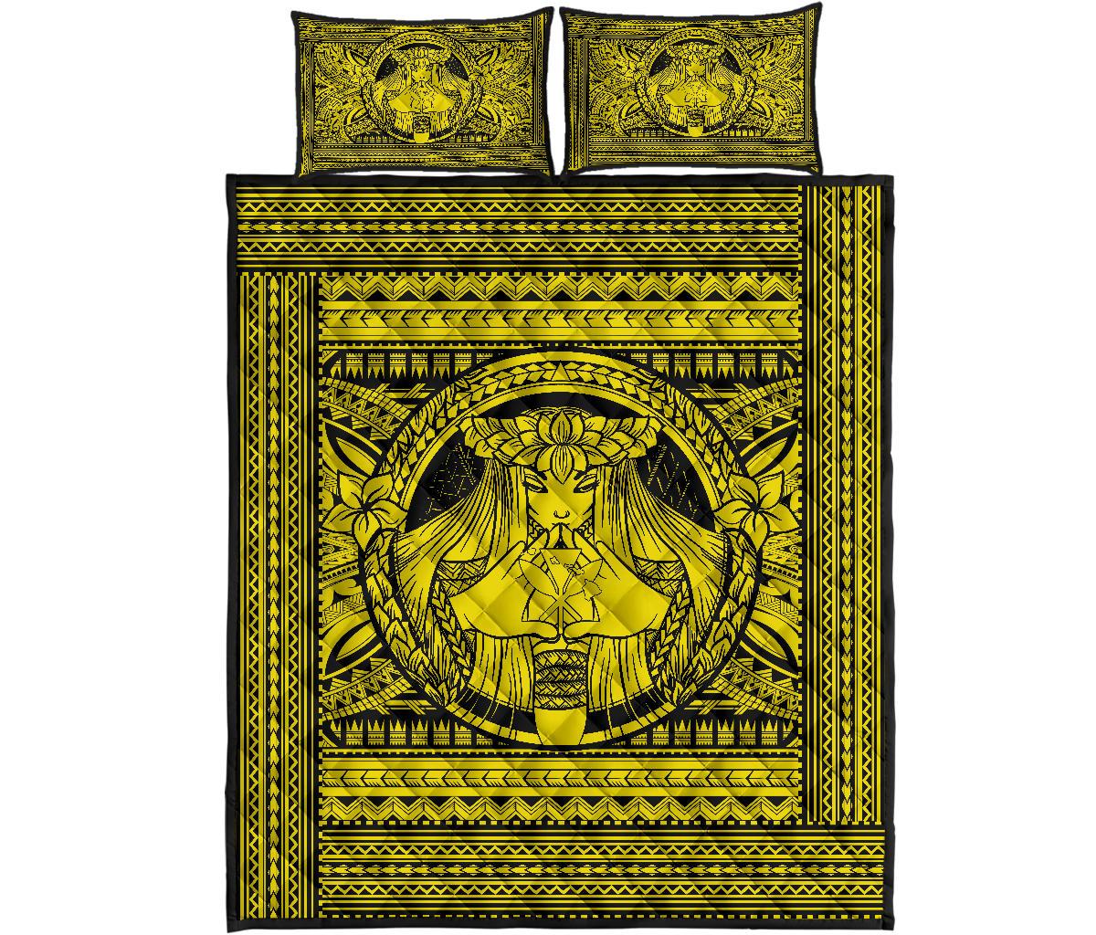 Hawaii Polynesian Pele Kanaka Quilt Bed Set Yellow - Polynesian Pride