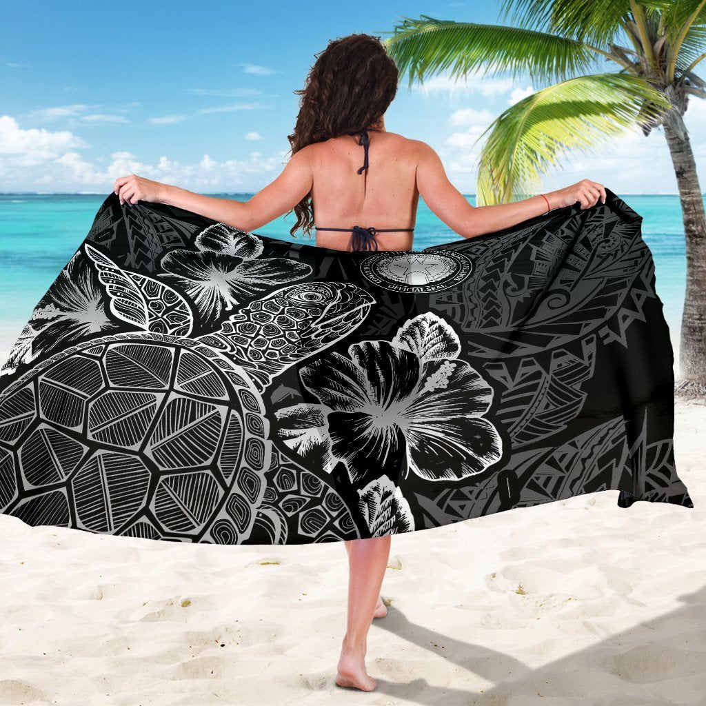 Northern Mariana Islands Sarong - Turtle Hibiscus Pattern Black - Polynesian Pride