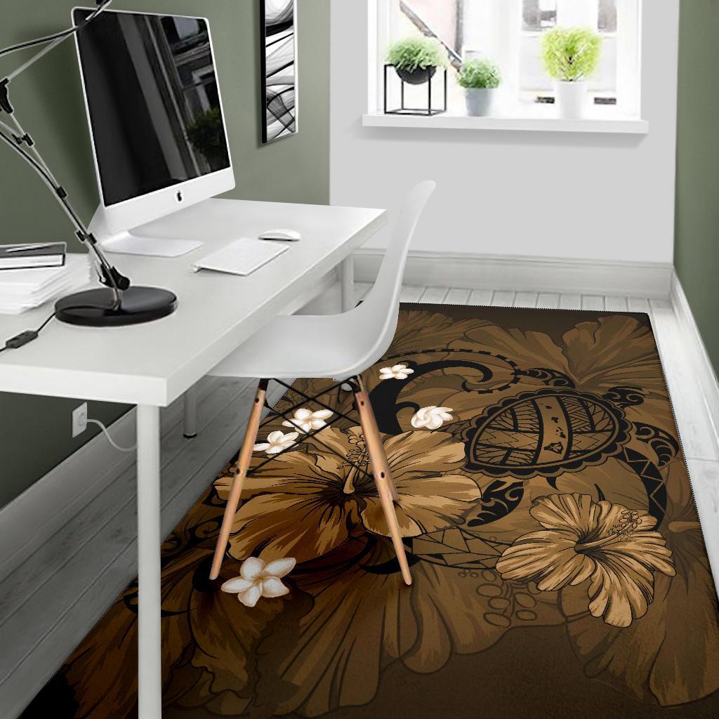 Hawaii Turtle Map Hibiscus Plumeria - Gold - Polynesian Pride