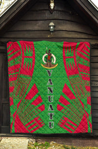 Vanuatu Premium Quilt - Vanuatu Coat Of Arms Polynesian Red Tattoo (Green) - Polynesian Pride