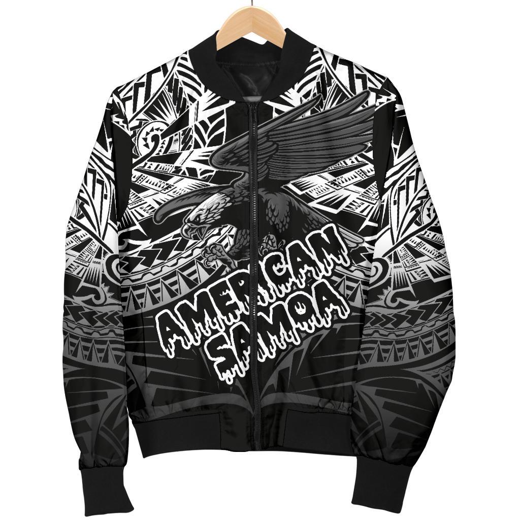 American Samoa Polynesian Men's Bomber Jacket - Eagle Tribal Pattern Black - Polynesian Pride