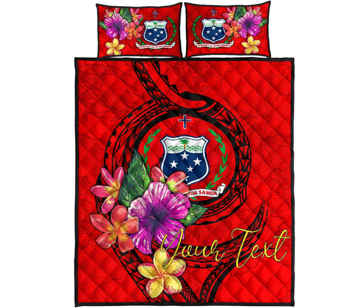 Samoa Polynesian Custom Personalised Quilt Bed Set - Floral With Seal Red - Polynesian Pride