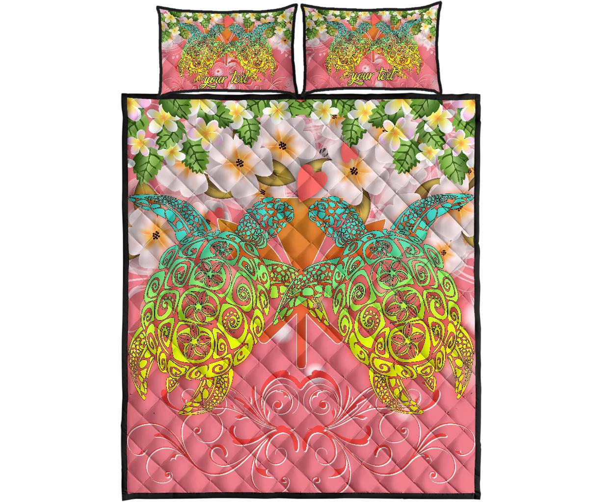 (Personalised) Hawaii Turtle Couple Plumeria Valentine Pattern Quilt Bed Set - Bond Style - AH Art - Polynesian Pride