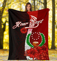 Pohnpei Micronesia Custom Personalised Premium Blanket - Coat Of Arm With Hibiscus - Polynesian Pride