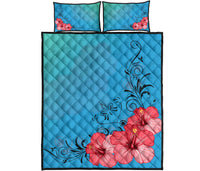 Hawaii Quilt Bed Set - Hibiscus Flower Red Quilt Bed Set Blue - Polynesian Pride