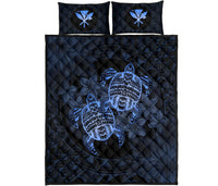 Hawaii Quilt Bed Set - Turtle Strong Pattern Hibiscus Plumeria Blue AH - Polynesian Pride