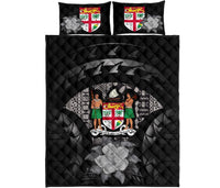 Fiji Polynesian Quilt Bed Set Hibiscus Gray - Polynesian Pride