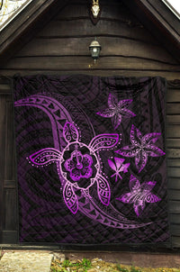 Kanaka Map Hibiscus Plumeria Turtle Art Violet Polynesian Premium Quilt - Polynesian Pride