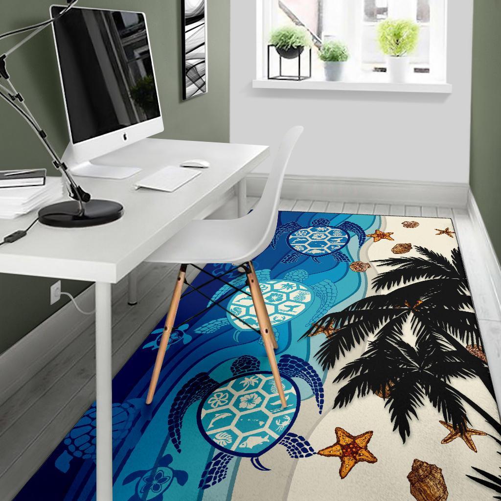 Hawaiian Sea Turtle Symbol Palm Tree Rug - AH J96 - Polynesian Pride