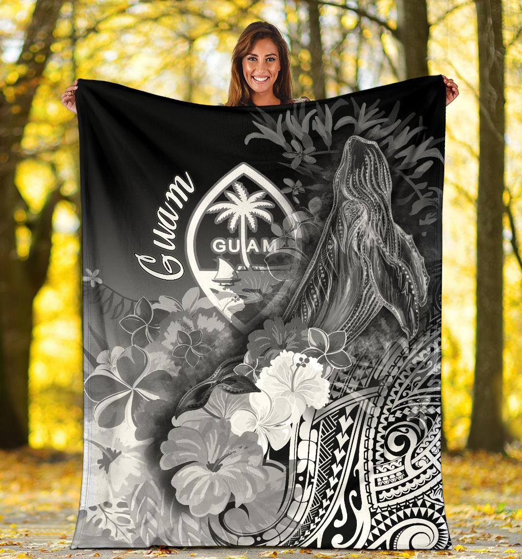 Guam Premium Blanket - Humpback Whale with Tropical Flowers (White) - Polynesian Pride